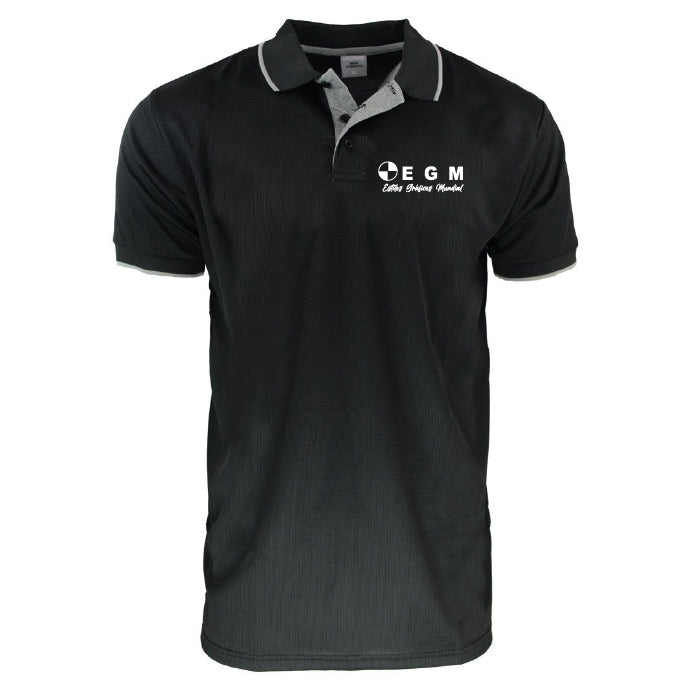 Suéter polo negro con logo bordado en la tetilla para uniformes de empresas en Panamá. #Printegm